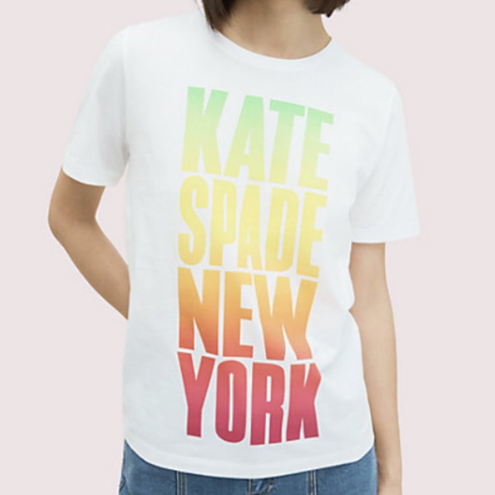 NWT Kate Spade Rainbow Logo White Shirt Size XXS
